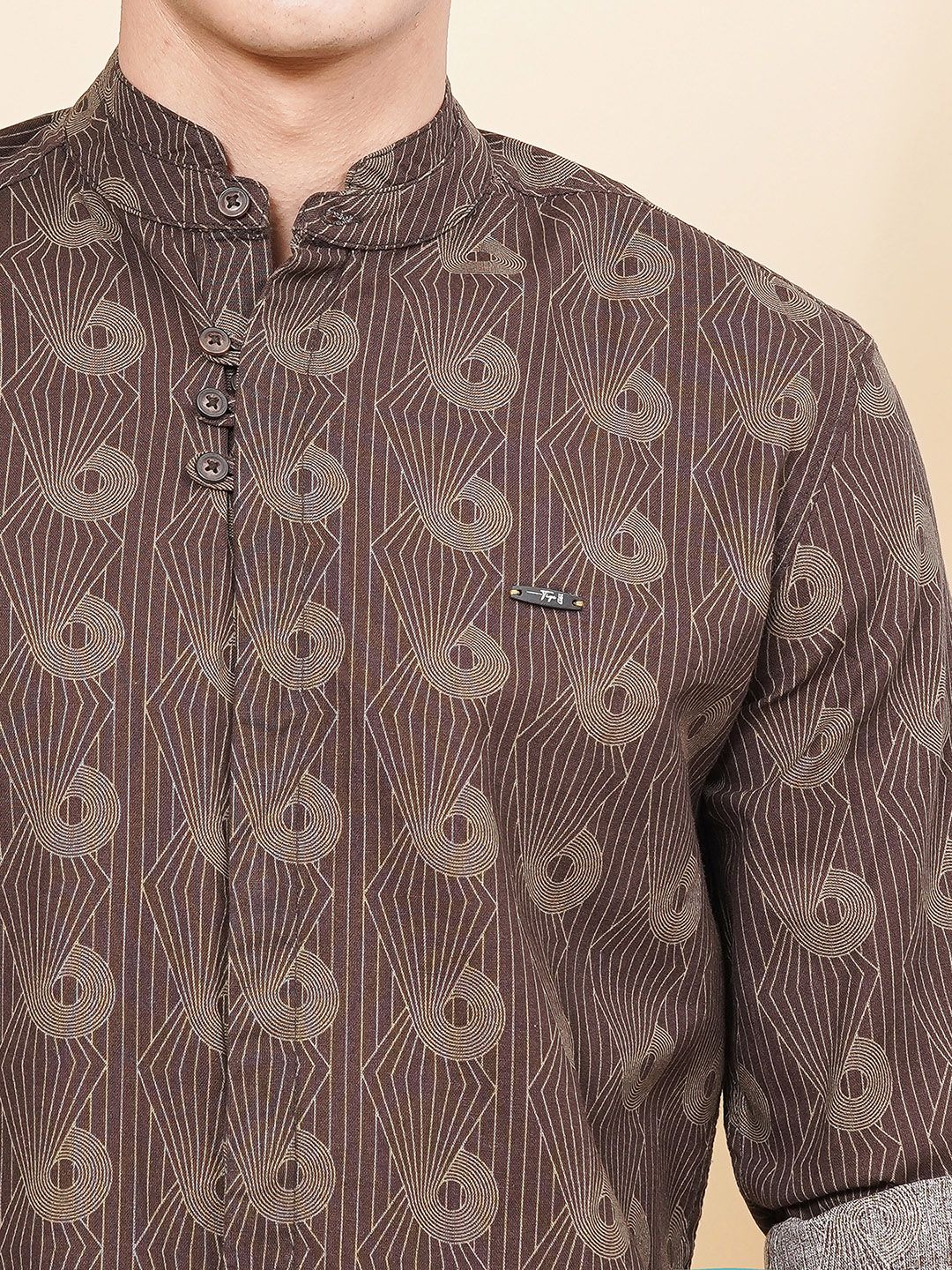 The Indian Garage Co Men Brown & Green Printed Cotton Casual Shirt