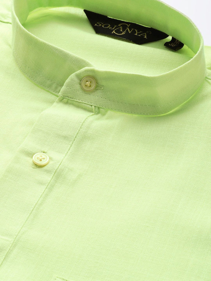SOJANYA Men Green Solid Straight Kurta
