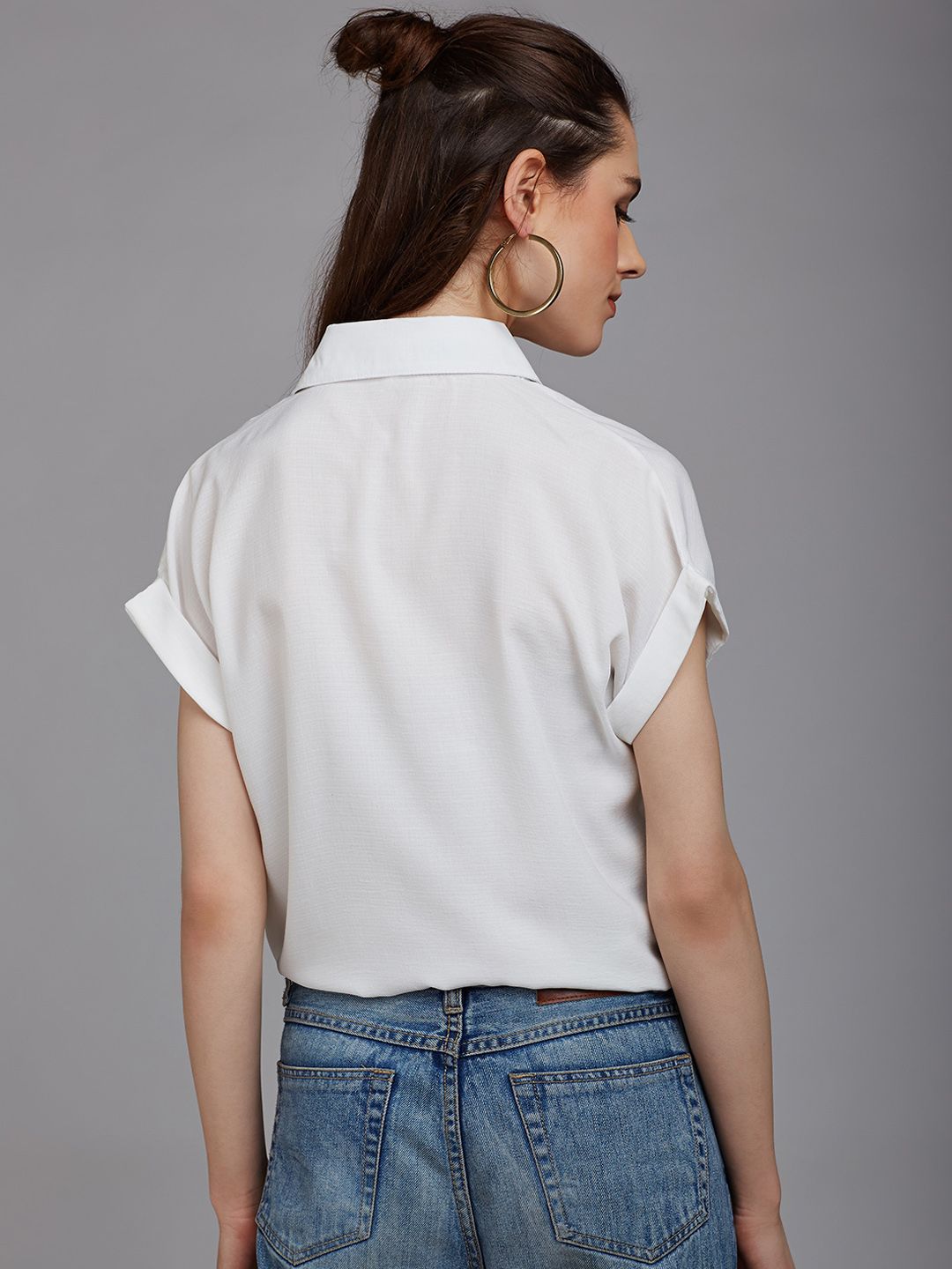 Berrylush Women White Casual Shirt with Embroidered Detail
