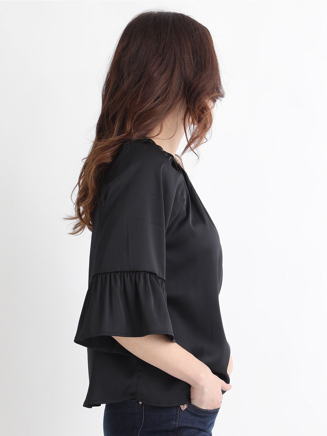 RAREISM Bell Sleeves Cut Outs Detail Cotton Top