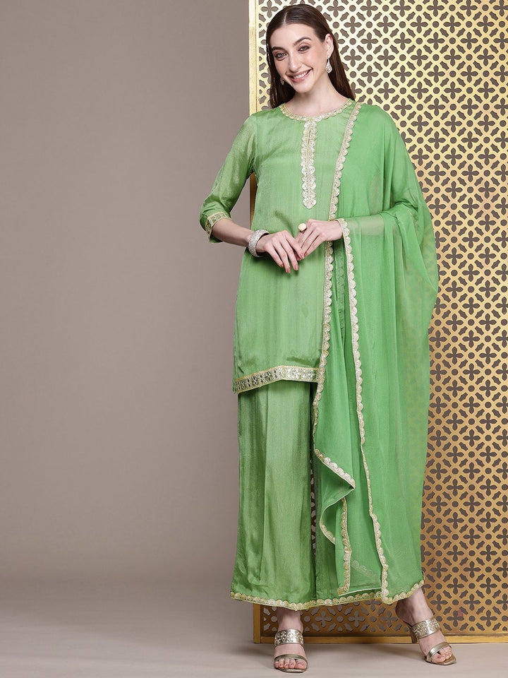 House of Pataudi Women Jashn Gotta Patti Kurti With Palazzos & Dupatta