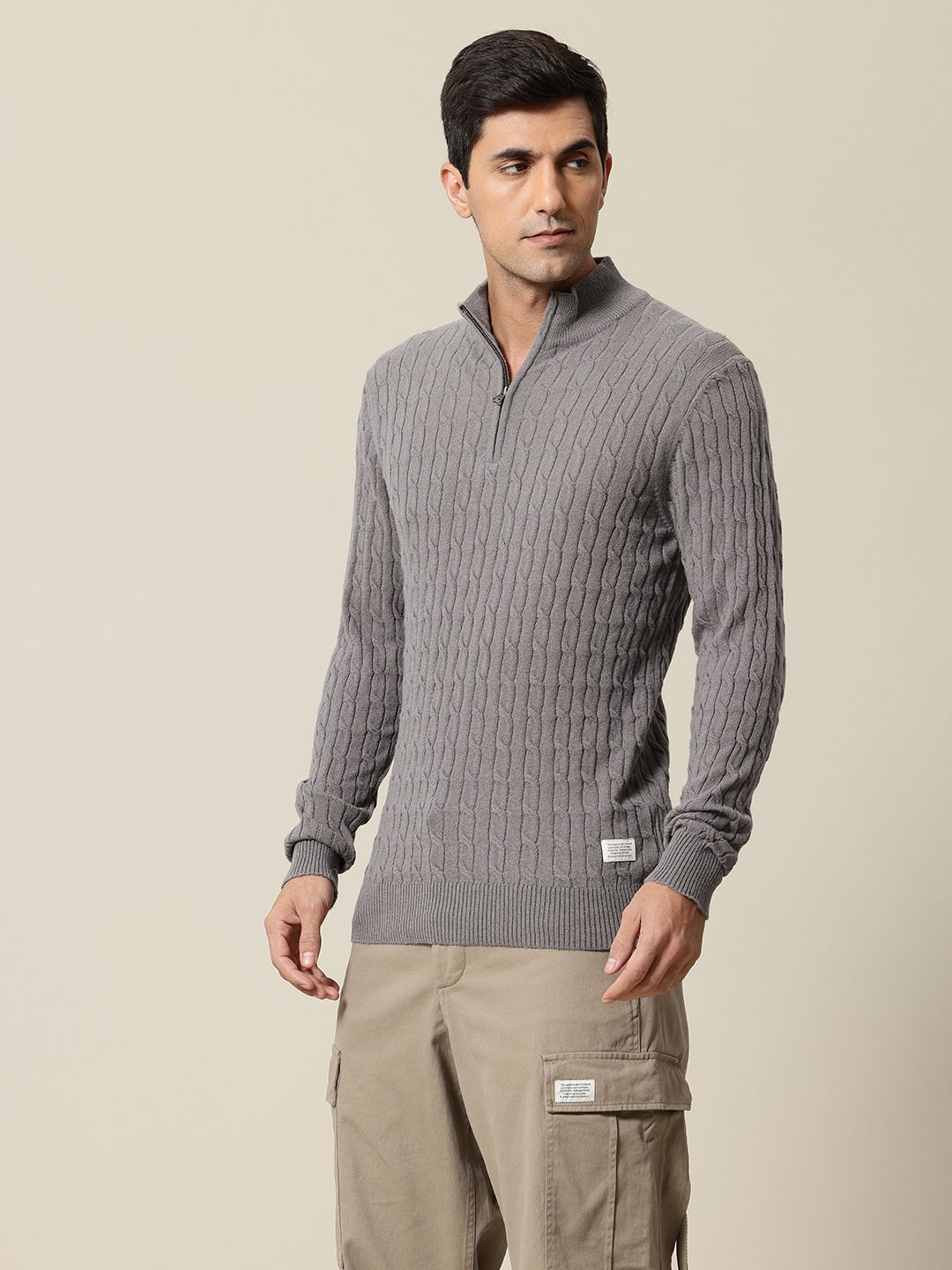 Mr Bowerbird Mock Collar Cable Knit Pullover Sweater