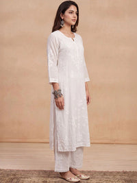 Rumah Wanita Chikankari Kurta Bersulam Chikankari Modal Putih