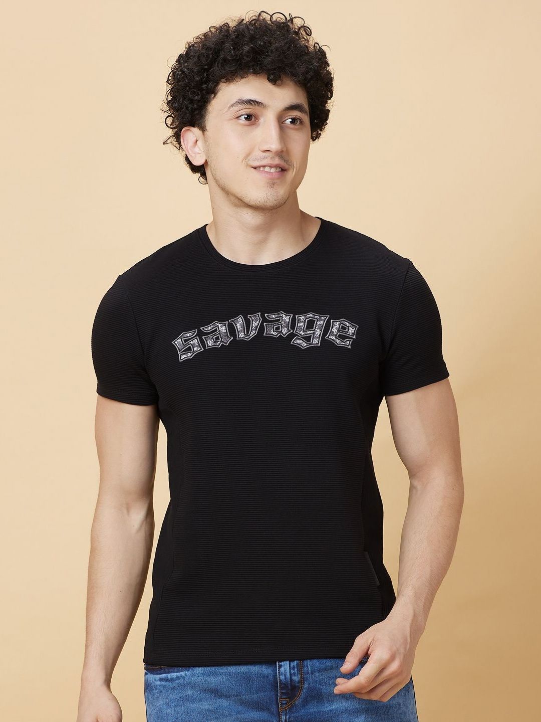 Being Human Men Typography Applique T-shirt