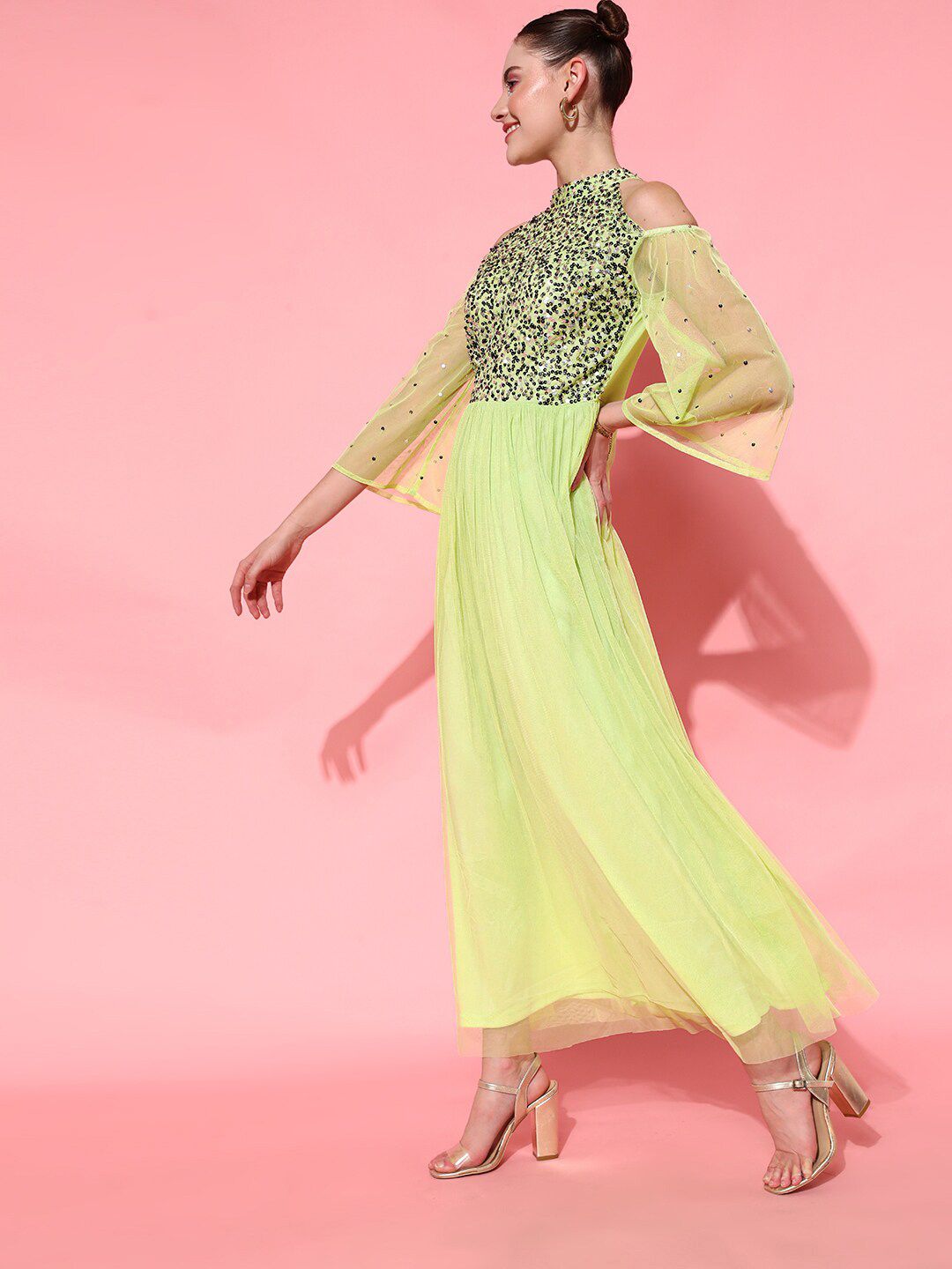 STREET 9 Women Attractive Lime Green Embellished Dress