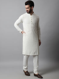 Jompers Men Cream-Coloured Self Design Kurta with Pyjamas