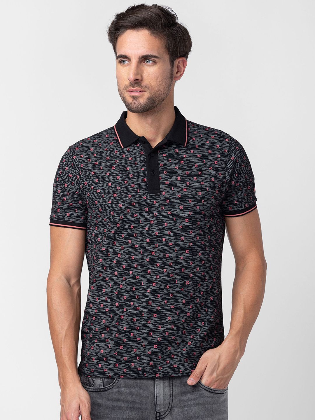 Being Human Men Pure Cotton Typography Printed Polo Collar T-shirt