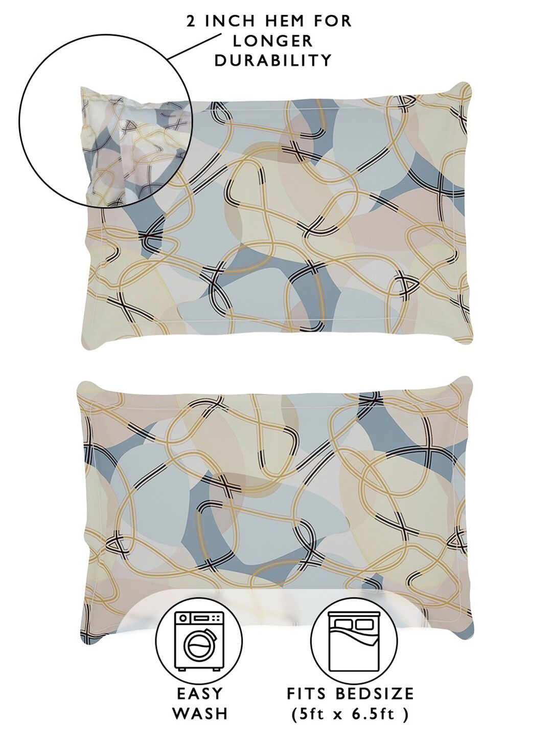 Story@home Cream & Blue Geometric 180 TC Queen Bedsheet with 2 Pillow Covers
