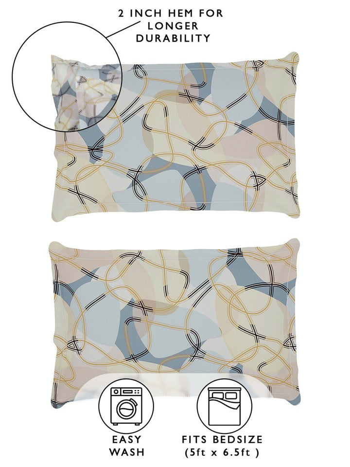Story@home Cream & Blue Geometric 180 TC Queen Bedsheet with 2 Pillow Covers
