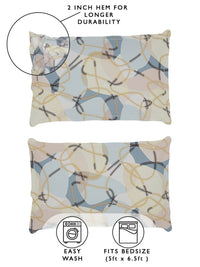 Story@home Cream & Blue Geometric 180 TC Queen Bedsheet with 2 Pillow Covers