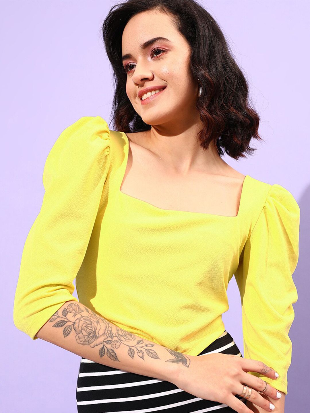STREET 9 Puff Sleeves Square Neck Crop Top