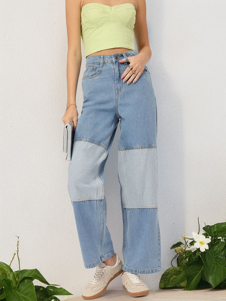 DressBerry Women Next-Gen Blues Colourblocked Baggy Fit Jeans