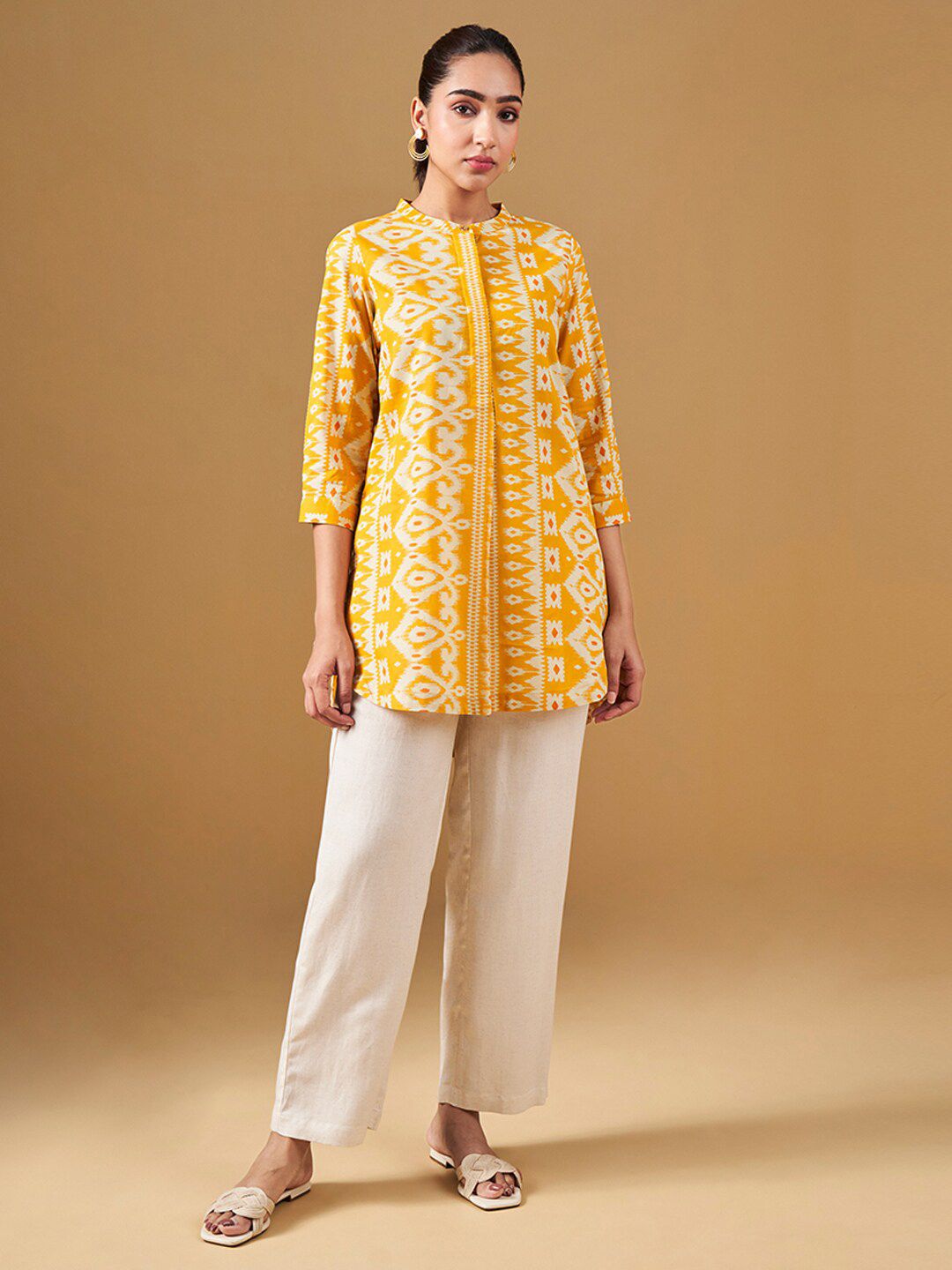 Global Desi Ethnic Motifs Printed Pure Cotton Straight Kurti