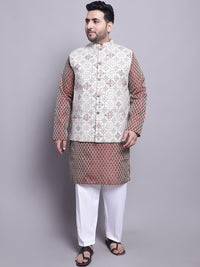 SOJANYA PLUS Plus Size Woven Design Kurta With Pyjamas & Printed Nehru Jacket