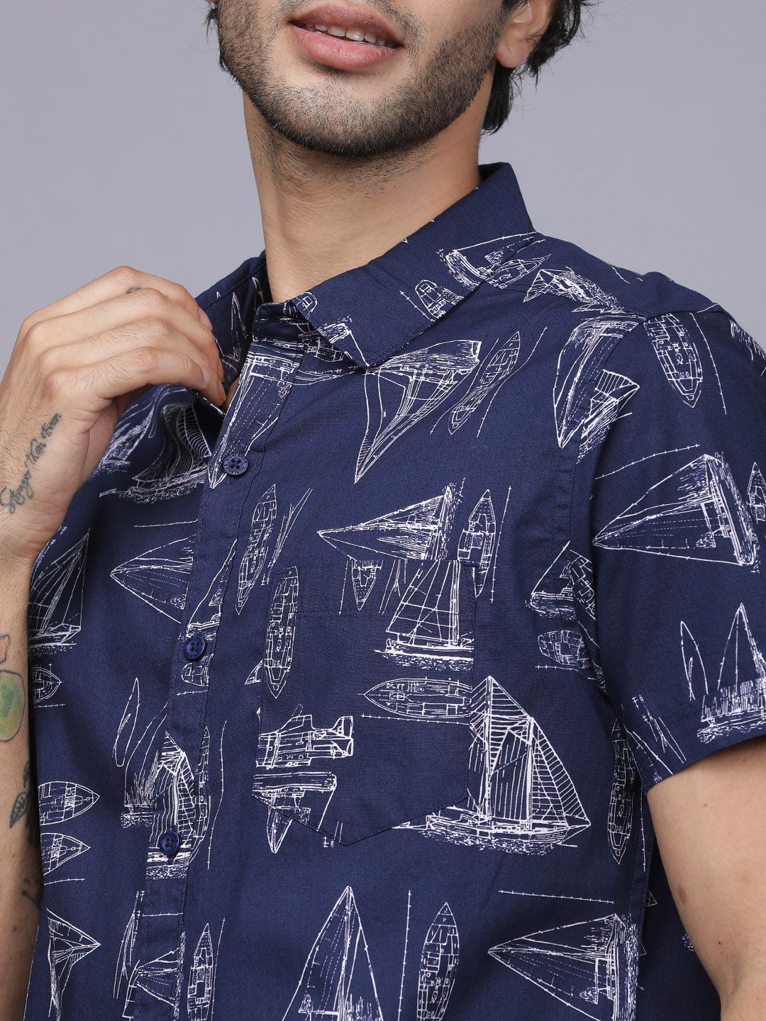 HIGHLANDER Men Navy Blue Slim Fit Printed Casual Shirt