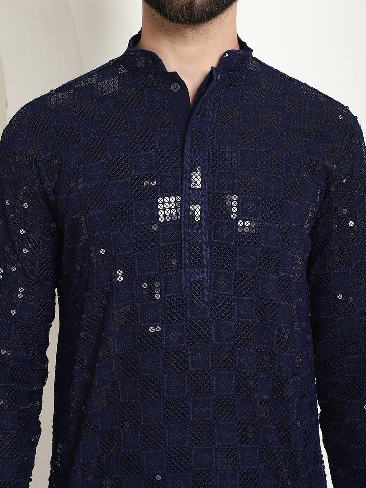SOJANYA Kurta Kapas Tulen Bersulam Geometrik Biasa dengan Churidar