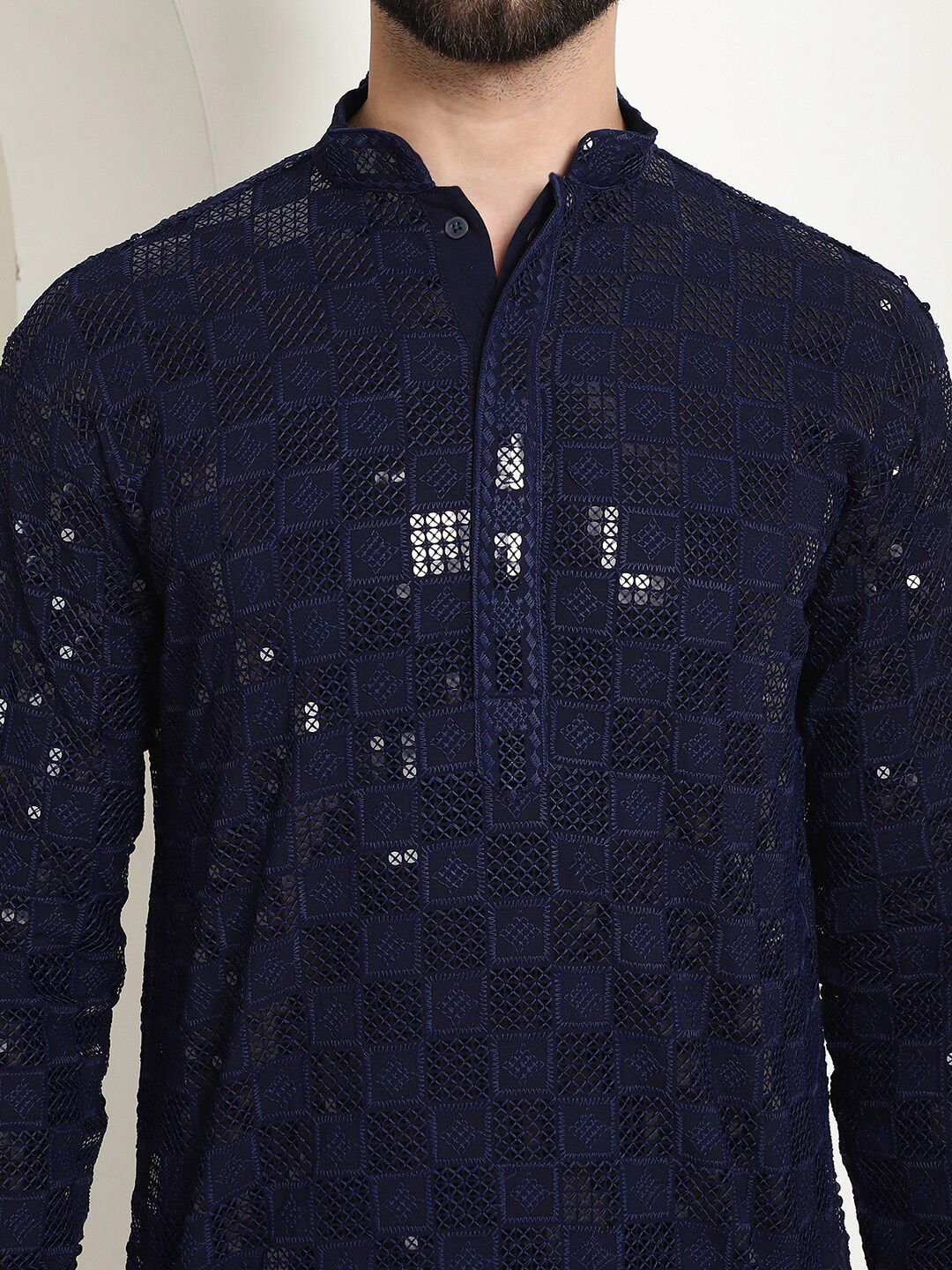 SOJANYA Kurta Kapas Tulen Bersulam Geometrik Biasa dengan Churidar