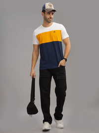 ADRO Colourblocked Regular Fit Cotton T-shirt