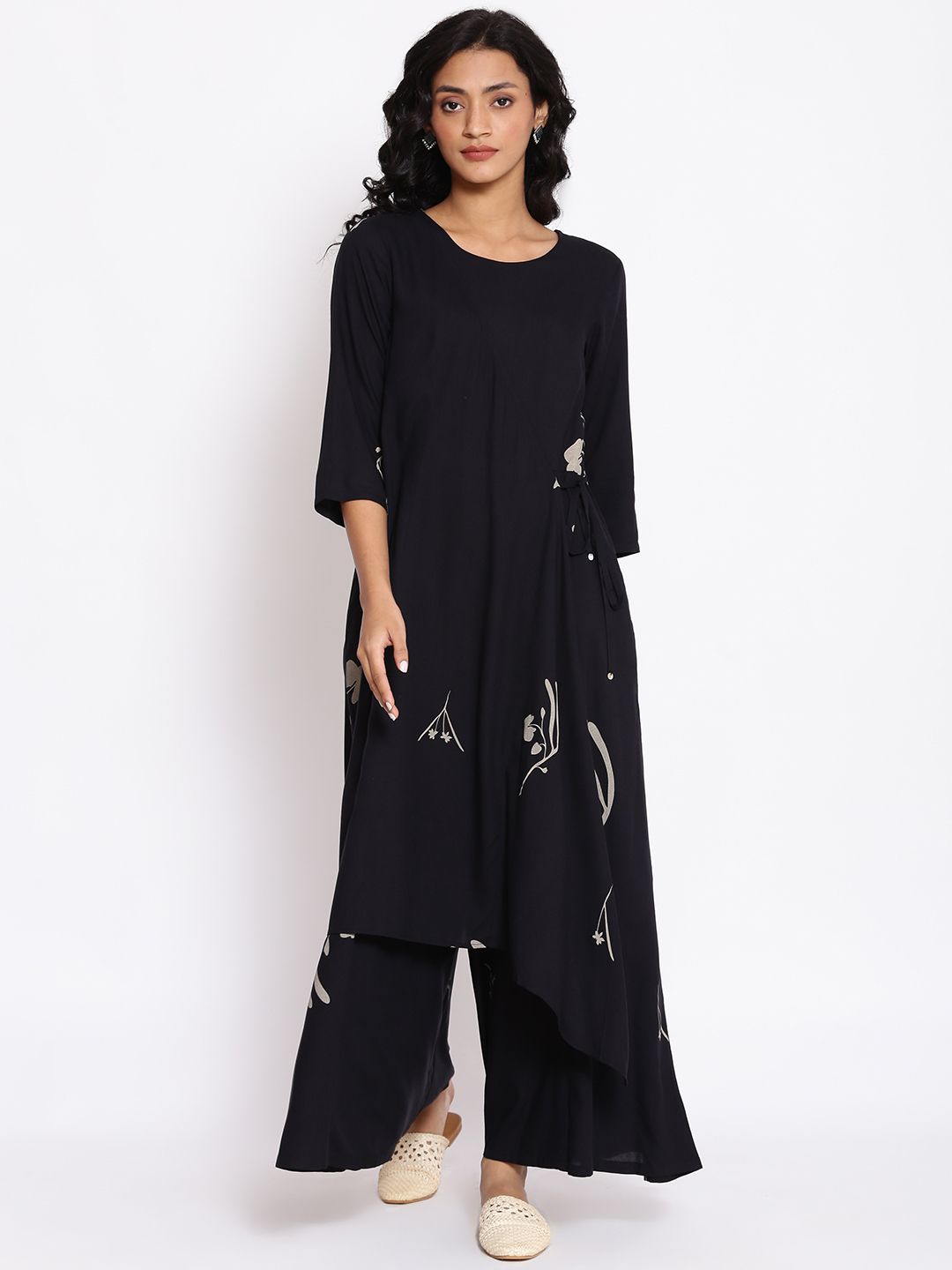 W Black & Off-White Printed Ethnic Layered Basic Jumpsuit