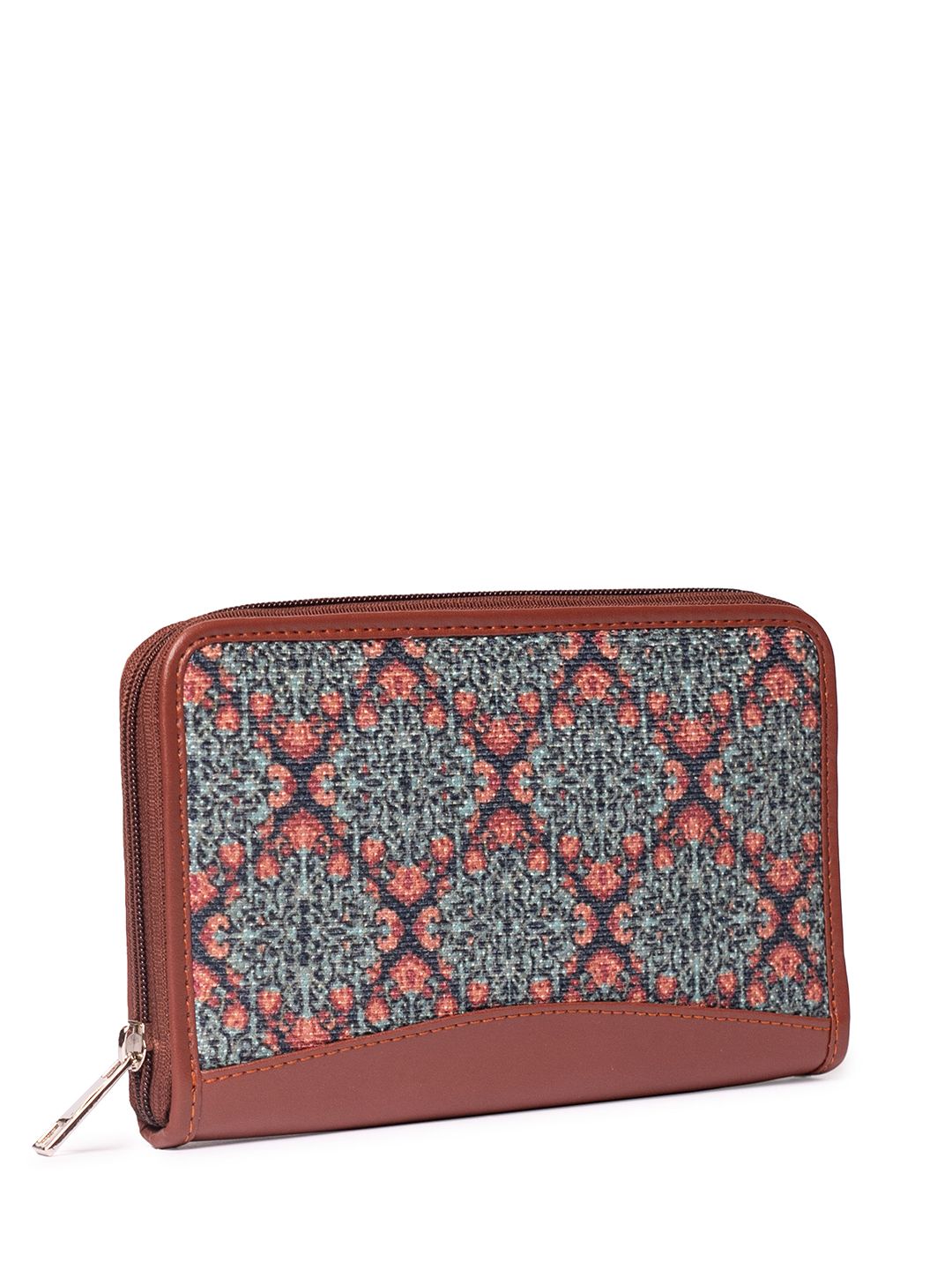ZOUK Women Teal & Green Geometric Printed Zip Around Wallet