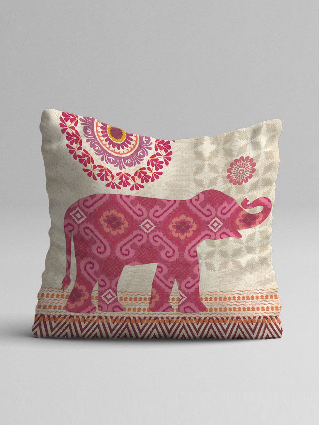 STITCHNEST Set of 5 Green & Red Ethnic Motifs Square Cushion Covers