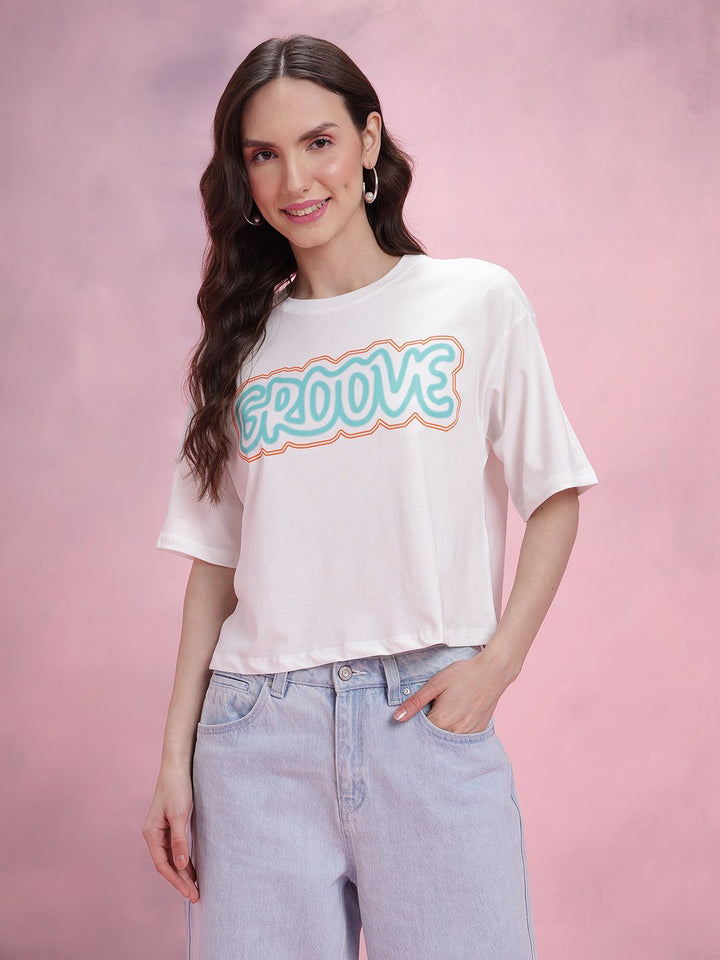 DressBerry Typography Print Drop-Shoulder Sleeves Pure Cotton Relaxed Fit T-shirt