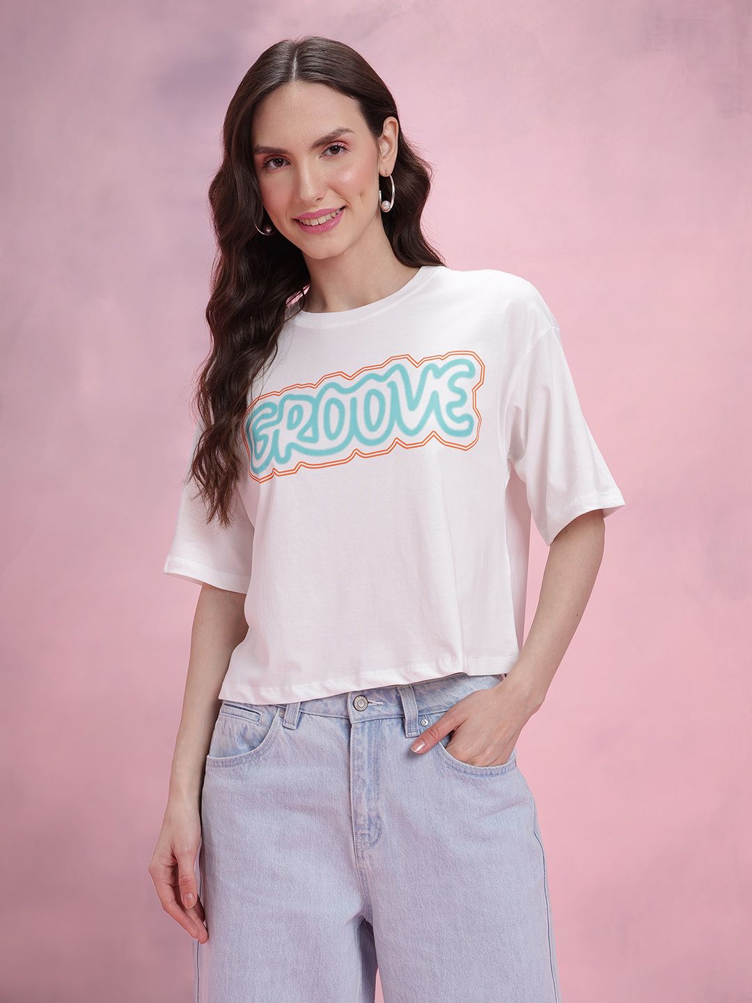 DressBerry Typography Print Drop-Shoulder Sleeves Pure Cotton Relaxed Fit T-shirt