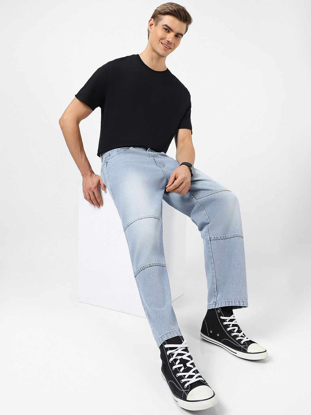 Urbano Fashion Baggy Fit Cut and Sew Panelled Jeans