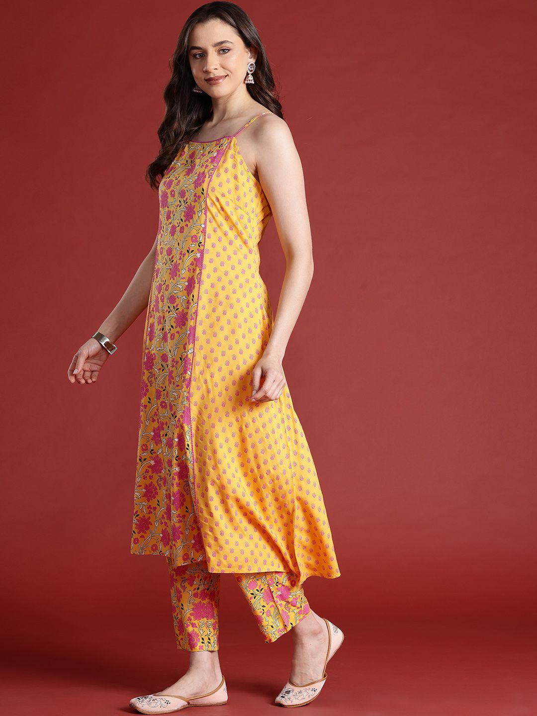 Anouk Floral Printed Shoulder Straps A-Line Kurta Set