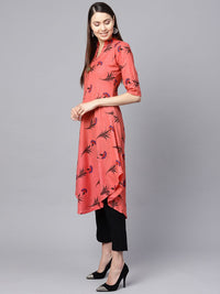 SOJANYA Women Pink & Black Floral Print Kurta A-Line