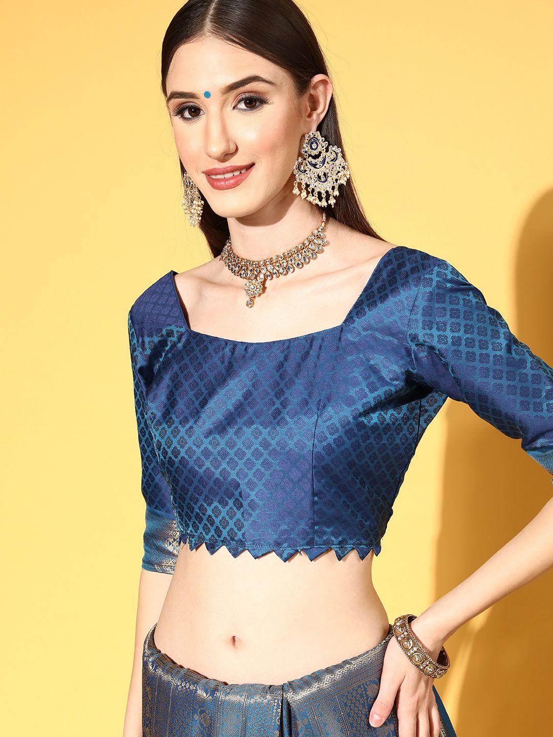 Saree mall Blue & Golden Ethnic Motifs Silk Blend Sarees