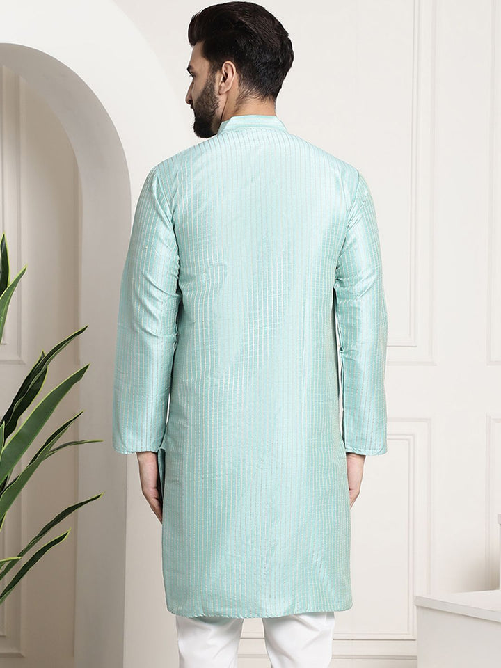 SOJANYA Men Sea Green & Golden Embellished Kurta