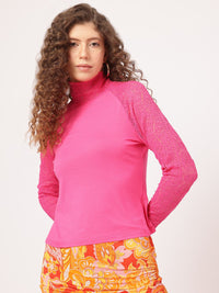 DressBerry Edgy Elegance Lace High-Neck & Sleeves Fitted Top