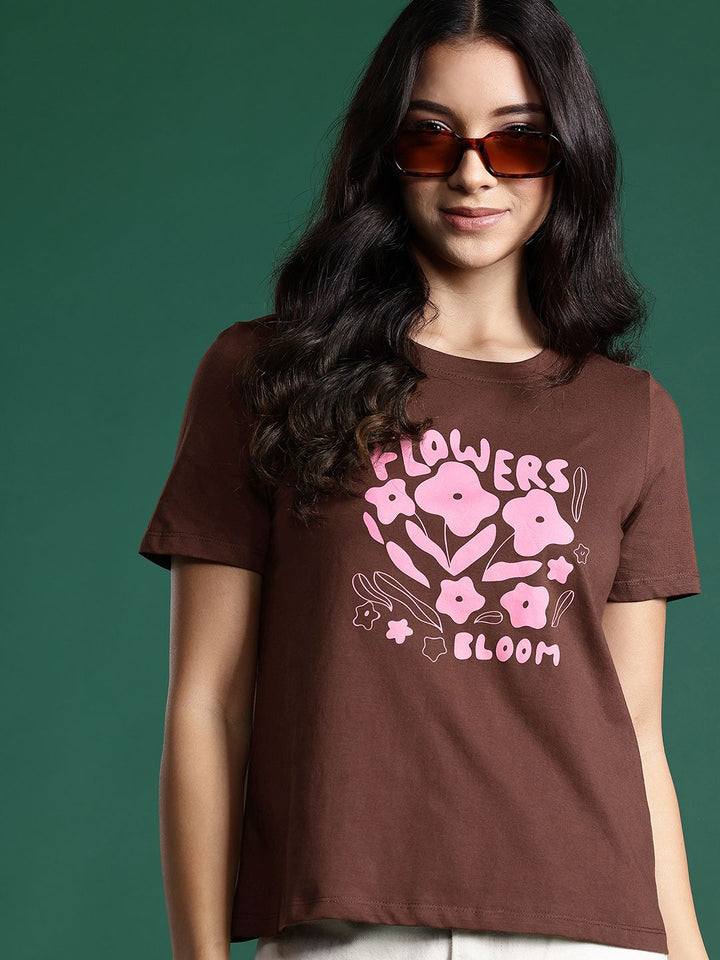 DressBerry Women Typography Printed Pure Cotton T-shirt