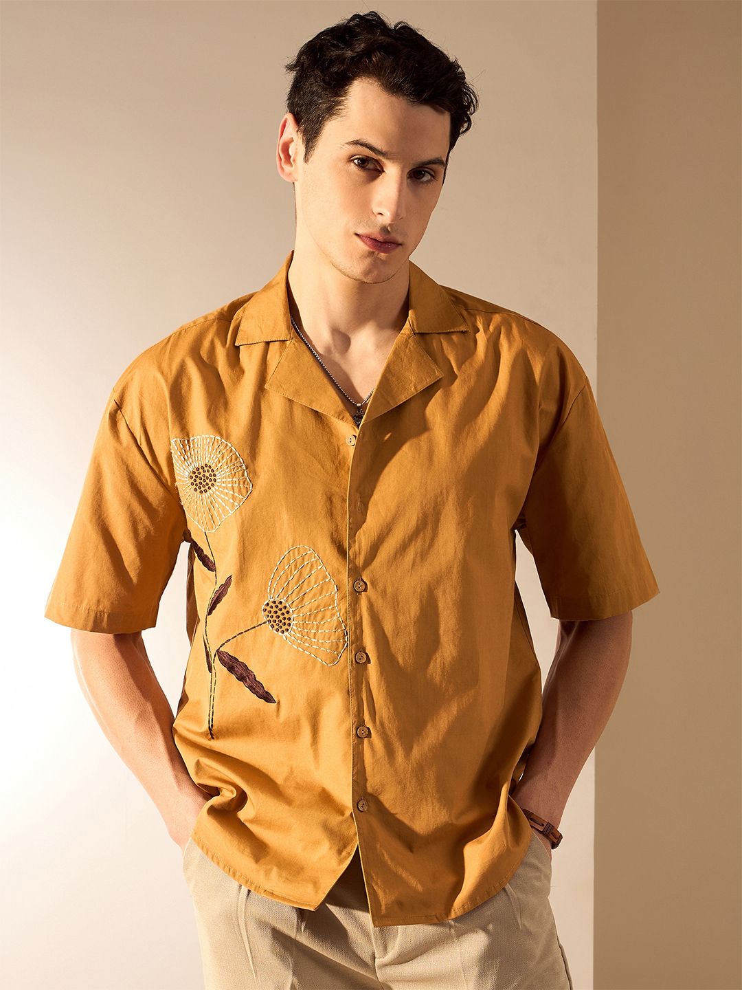 DENNISON Men Drop Shoulder Oversized Embroidery Shirt