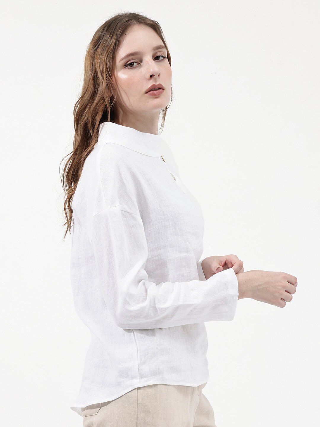 RAREISM Mandarin Collar Linen Top