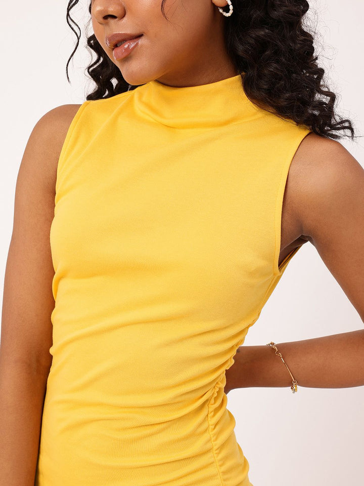 DressBerry The Sunshine Chic Ruched Sheath Midi Dress
