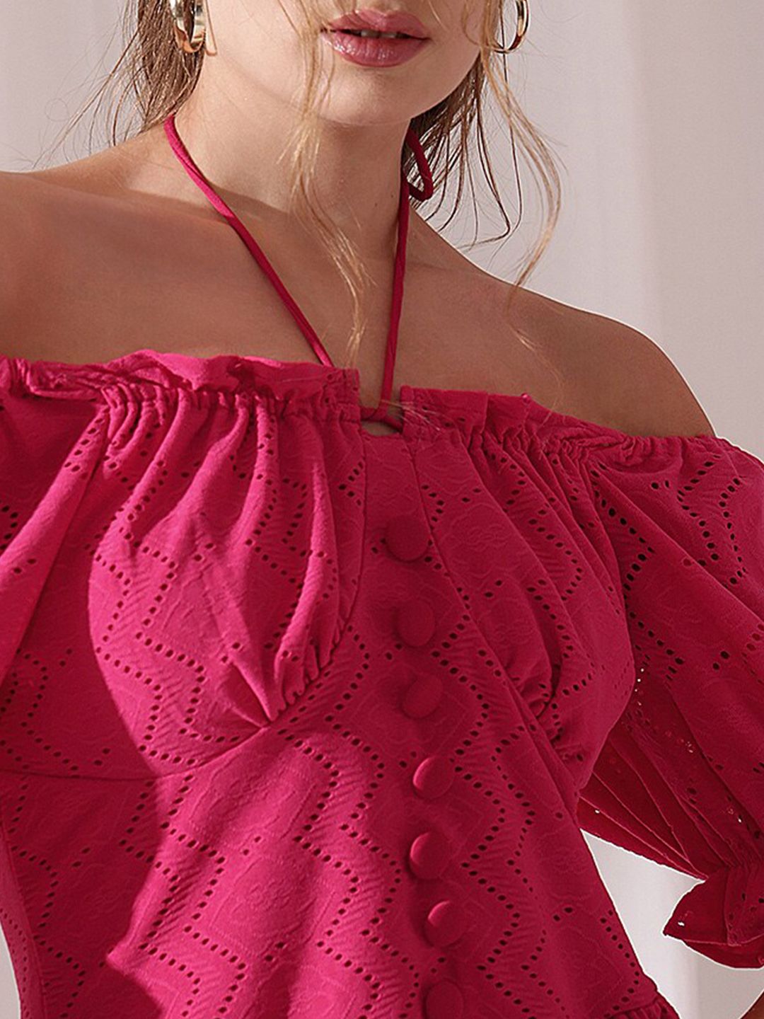 STREET 9 Off-Shoulder Puff Sleeve Schfilli Fit and Flared Dress