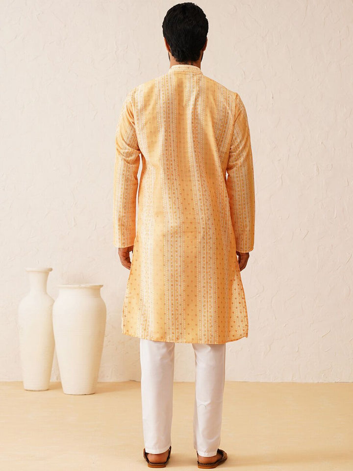 SOJANYA Geometric Printed Mandarin Collar Cotton Silk Straight Kurta