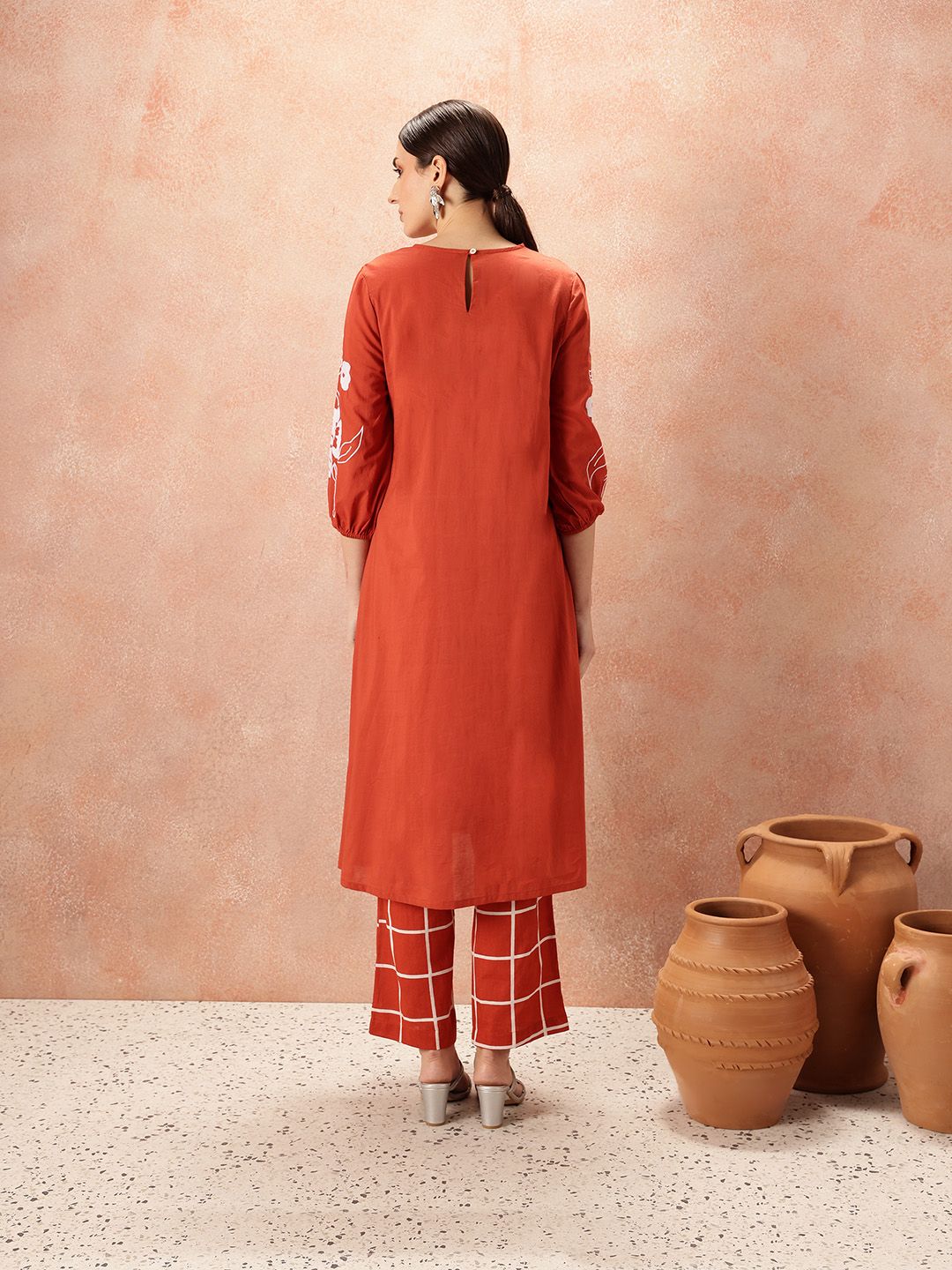 all about you Yoke Design Regular Thread Work Pure Cotton Kurta & Trousers
