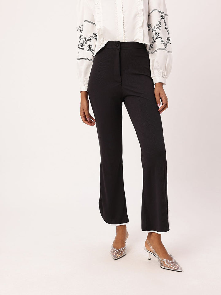 DressBerry Women Retro Luxe Ribbed High Rise Slit Detailed Trousers