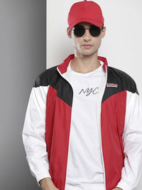 The Indian Garage Co Men Red & White Colourblocked Windcheater Jacket