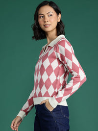 DressBerry Checked Spread Collar Pullover