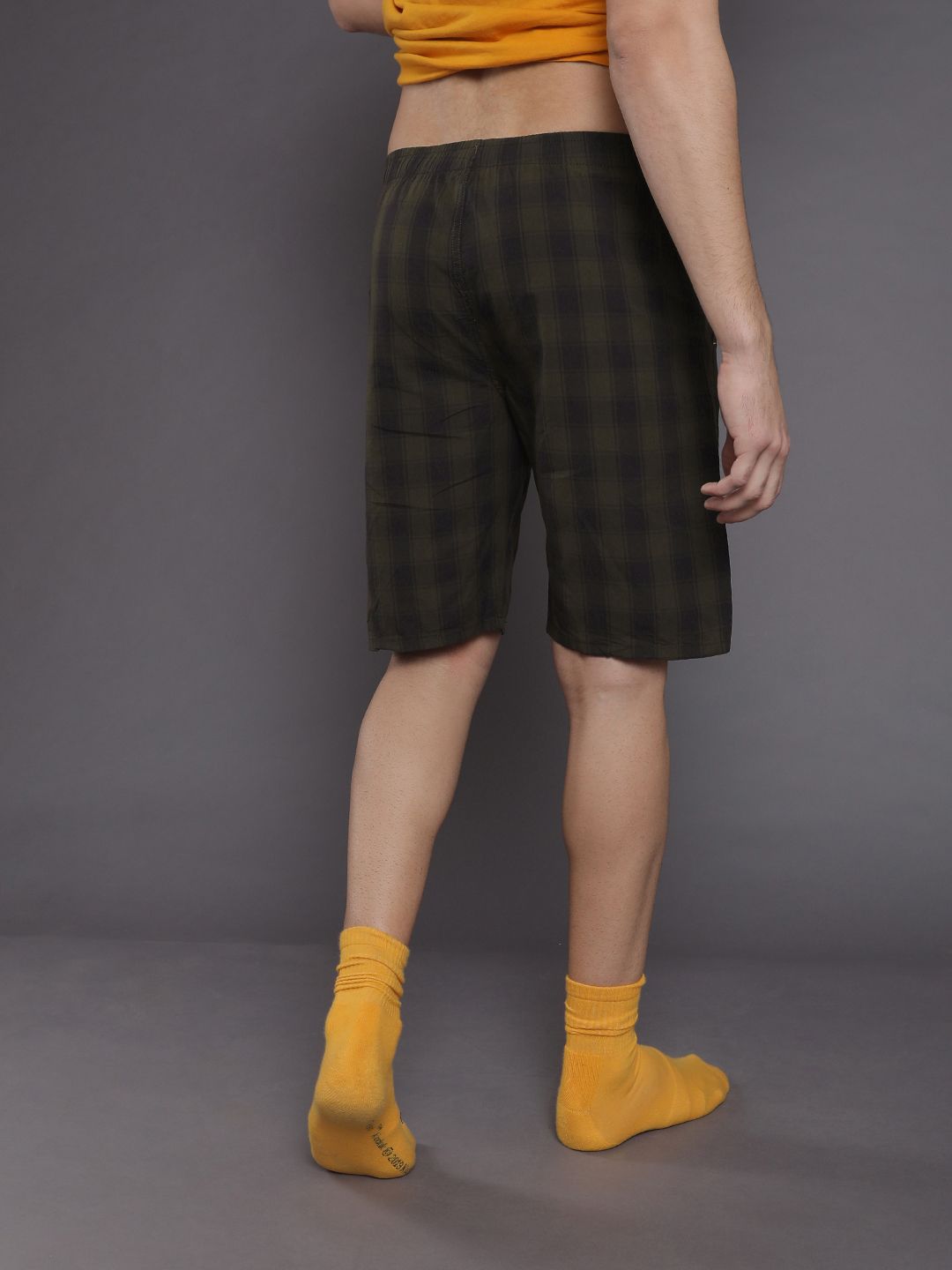 The Indian Garage Co Men Olive Green Checked Lounge Shorts