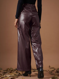 SASSAFRAS Women Maroon Straight Fit Cargos Trousers