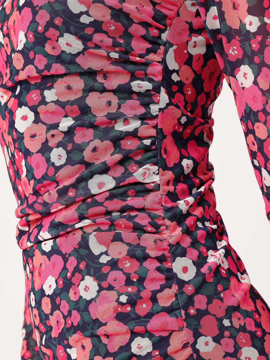 DressBerry Floral Frenzy Printed One Shoulder Net Sheath Dress