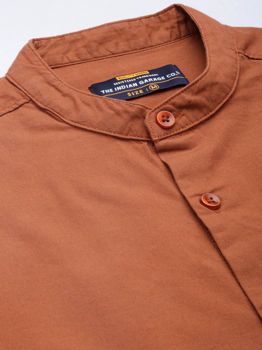 The Indian Garage Co Men Rust Orange Solid Cotton Casual Shirt