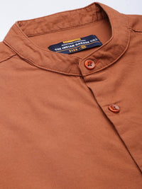 The Indian Garage Co Men Rust Orange Solid Cotton Casual Shirt