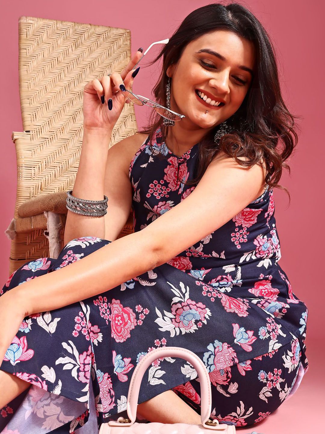 KALINI Floral Printed Sleeveless Tunic With Trousers