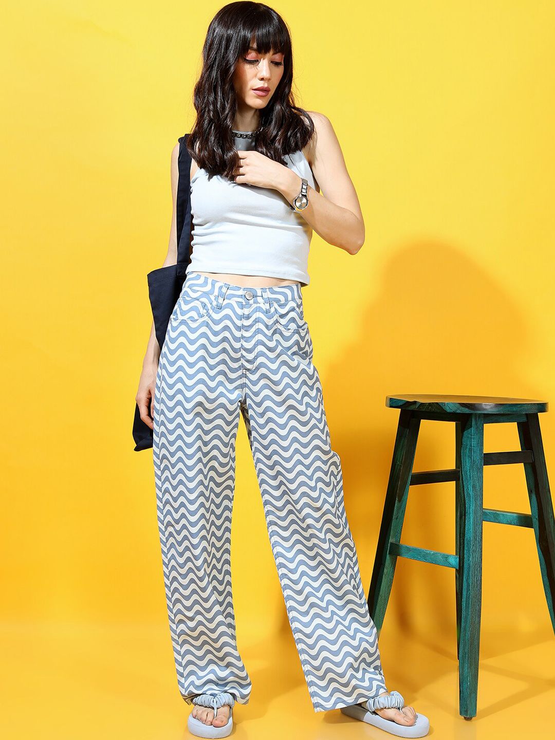 Tokyo Talkies Women Navy Blue Geometric Printed Regular Fit Jeans
